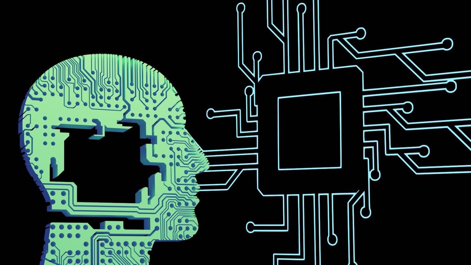 AI bias and ethics — a human head overlaid with a circuit board